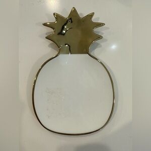 Arlington  Designs Gold and White Pineapple Trinket Tray Dish Ceramic EUC